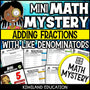 Adding fractions with like denominators math mystery worksheets cover