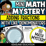 Adding fractions like denominators math mystery worksheet sample page