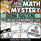 Adding fractions with unlike denominators math mystery worksheets cover