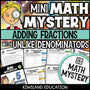 Adding fractions with unlike denominators math mystery worksheets cover