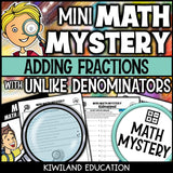 Adding fractions unlike denominators math mystery worksheet sample page