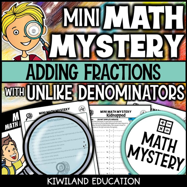 Adding fractions unlike denominators math mystery worksheet sample page