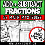 Adding and subtracting fractions with unlike denominators math mystery worksheets cover
