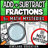 Adding and subtracting fractions math mystery worksheet sample pages