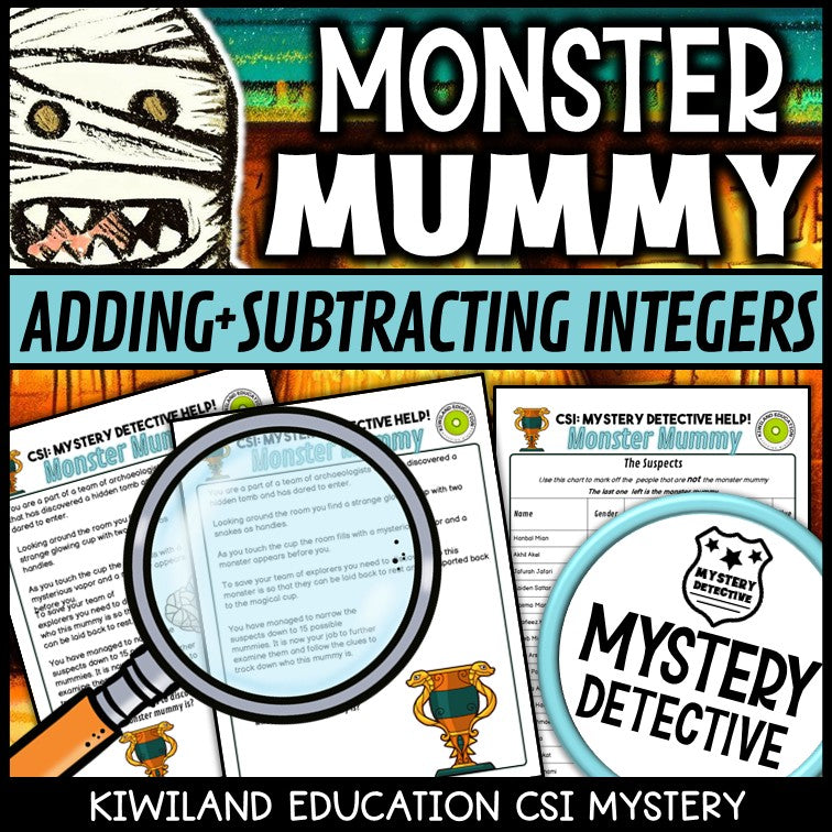 Adding subtracting integers case file suspect chart monster mummy