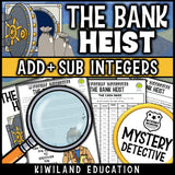 Adding subtracting integers detective activity suspect chart story no-prep printable bank heist