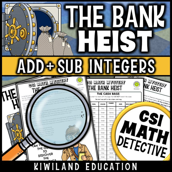 Adding and subtracting integers detective activity with suspect chart and story, no-prep printable