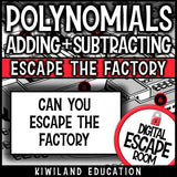 No-prep adding and subtracting polynomials algebra escape room activity
