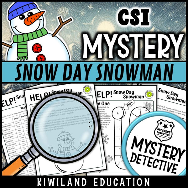 Addition and subtraction clue pages snow day snowman detective case