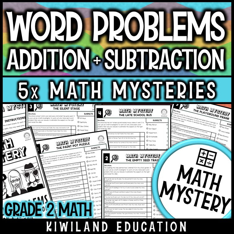 Addition and subtraction word problems 2nd grade math mystery worksheets