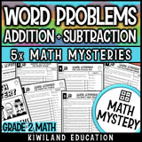 Addition and subtraction word problems 2nd grade math mystery worksheets