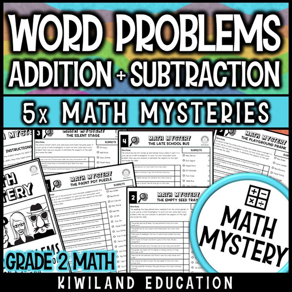 Addition and subtraction word problems 2nd grade math mystery worksheets