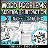 Addition and subtraction word problems 2nd grade mystery detective worksheets