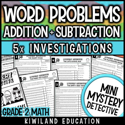 Addition and subtraction word problems 2nd grade mystery detective worksheets