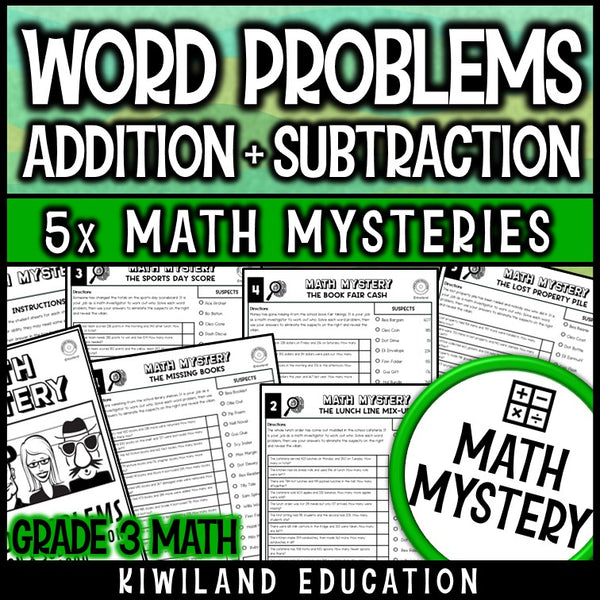 Addition and subtraction word problems within 1000 math mystery grade 3