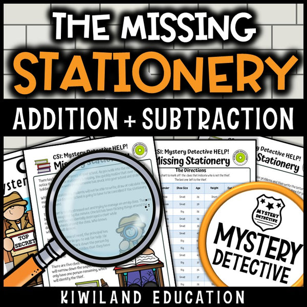 Addition subtraction case file suspect chart missing stationery