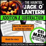 Addition and subtraction clue worksheet pages - Haunted Halloween math mystery