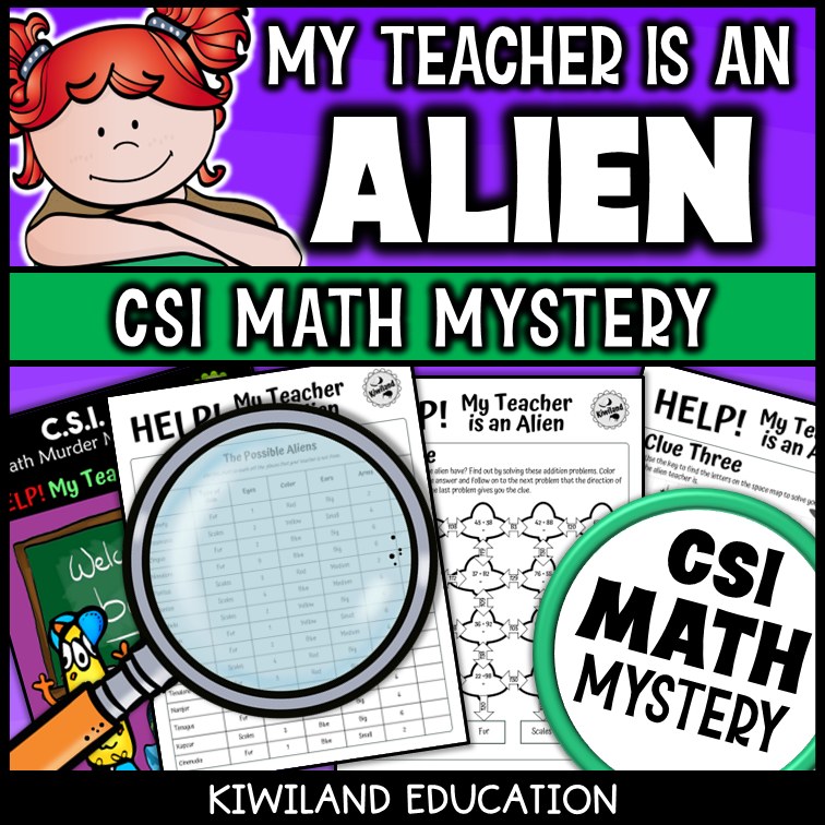 Addition and subtraction clue worksheet pages - My Teacher is an Alien math mystery