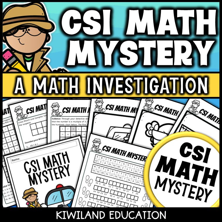 Addition and subtraction CSI Math Mystery cover for grades 3 to 6, The Secret Number case
