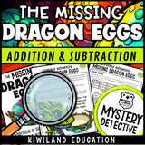 Addition subtraction regrouping clue pages dragon eggs printable