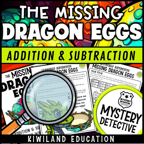 Addition subtraction regrouping clue pages dragon eggs printable
