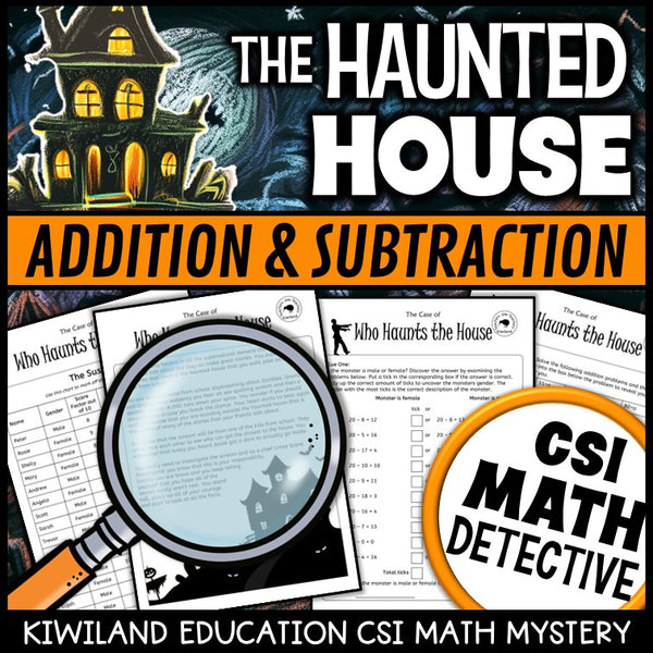 Addition and subtraction within 100 suspect elimination page - The Haunted House mystery