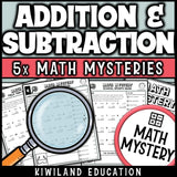 Suspect line-up page for addition and subtraction within 1000, school detective mystery