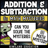Can you solve the mysteries, printable within 1000 addition and subtraction zombie activity