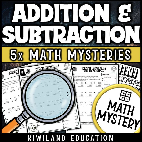 Clue-elimination page for addition and subtraction within 1000, zombie mystery
