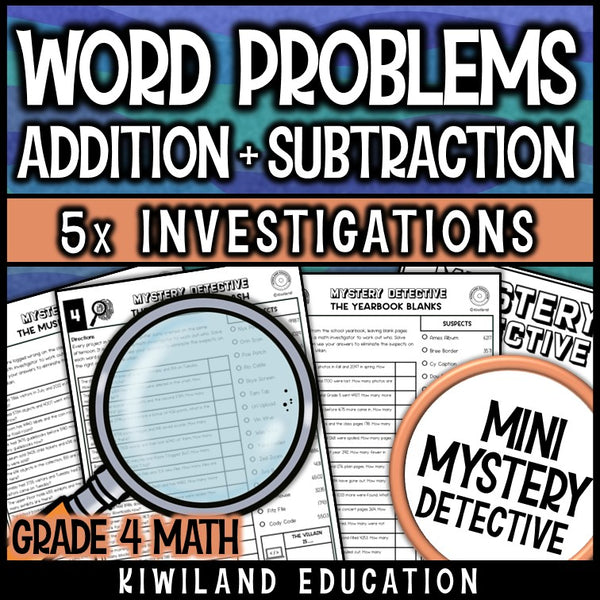 Addition subtraction within 10000 word problems 4th grade math centers