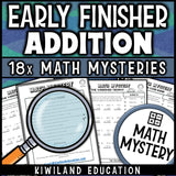 Addition with regrouping, no prep printable math mystery for morning work and homework