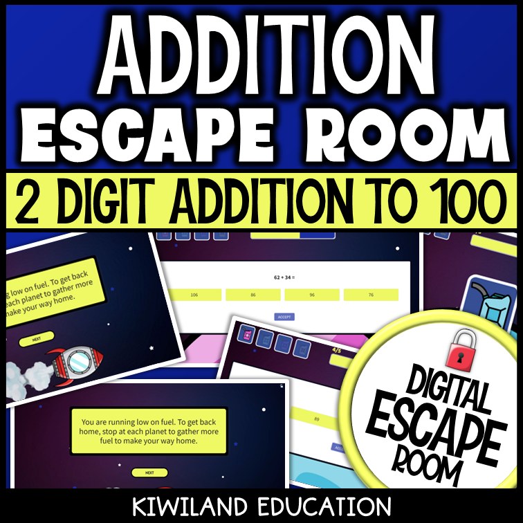 2-digit addition within 100 escape room – space mission activity