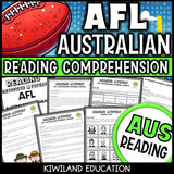 AFL football reading mystery comprehension activity cover for grades 3-6