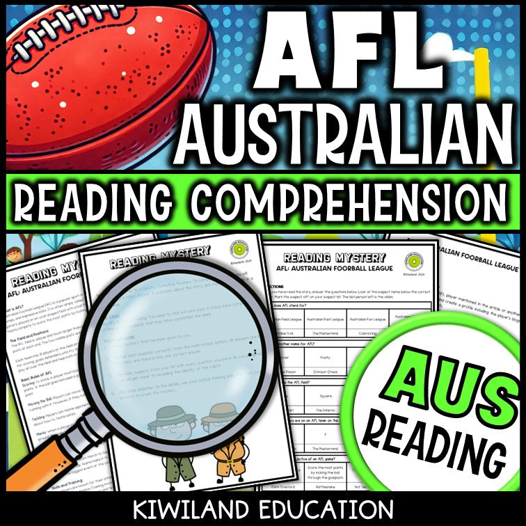 Nonfiction AFL football reading comprehension passage for grades 3-6
