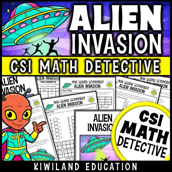 Alien Invasion CSI Math Mystery cover - addition and subtraction, Grades 2-3 printable PDF