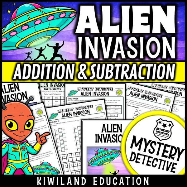 Alien invasion CSI mystery detective addition subtraction grades 2-3