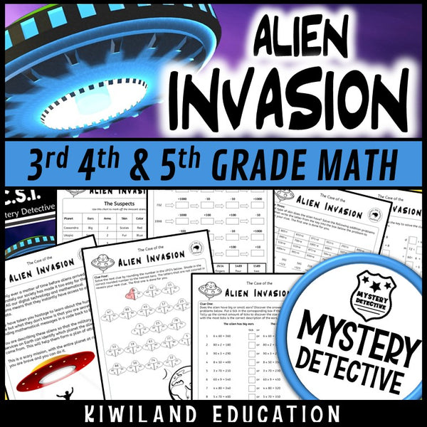 Alien invasion mystery detective multiplication division grades 3-4
