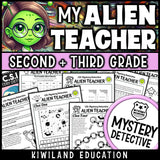 Alien teacher addition subtraction times tables mystery detective grades 2-5 cover