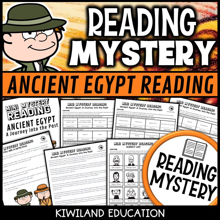 Ancient Egypt reading mystery comprehension activity cover for grades 3-6