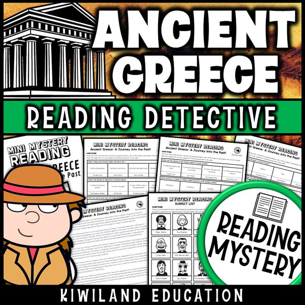 Ancient Greece reading mystery comprehension activity cover for grades 3-6