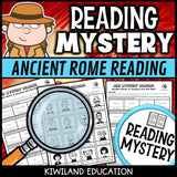 Ancient Rome reading mystery comprehension questions worksheet with suspect line-up