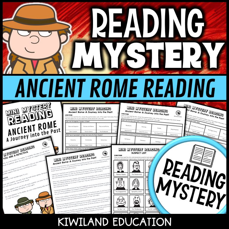 Ancient Rome reading mystery comprehension activity cover for grades 3-6