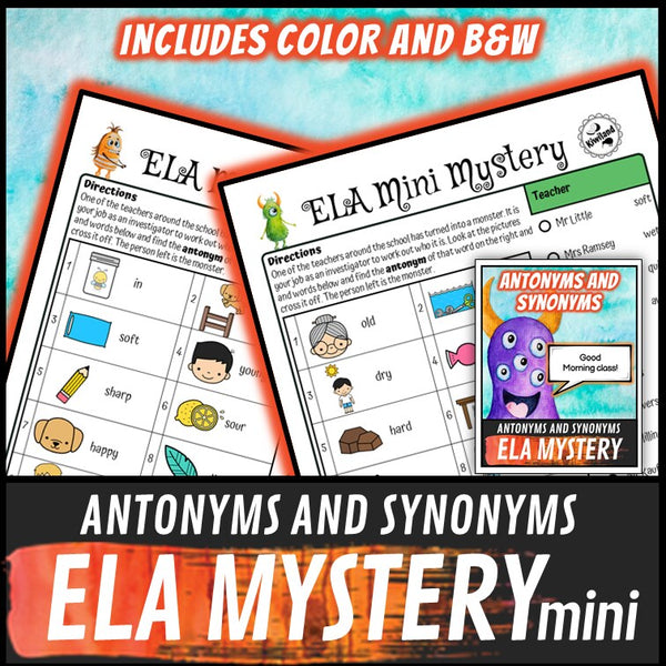 Antonyms and synonyms mystery in colour and black and white versions