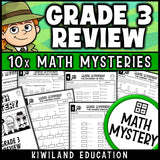 Back to school 3rd grade math review worksheets, printable math mystery detective pack
