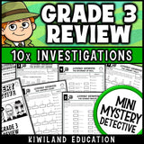Back-to-school 3rd grade math review worksheets mystery detective