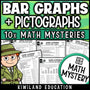 Bar graphs and pictographs math mystery worksheets for 3rd grade, no prep printable detective pack
