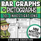 Bar graphs and pictographs 3rd grade mystery detective worksheets no-prep