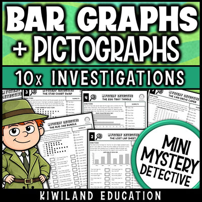 Bar graphs and pictographs 3rd grade mystery detective worksheets no-prep