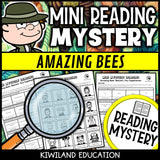 Bees and pollination reading mystery comprehension questions worksheet with suspect line-up
