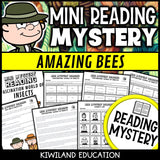 Bees and pollination reading mystery comprehension activity cover for grades 3-6